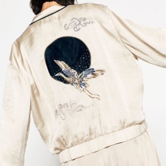 Zara Jackets & Blazers - Zara Special Collection Moon Bird Silky Bomber
